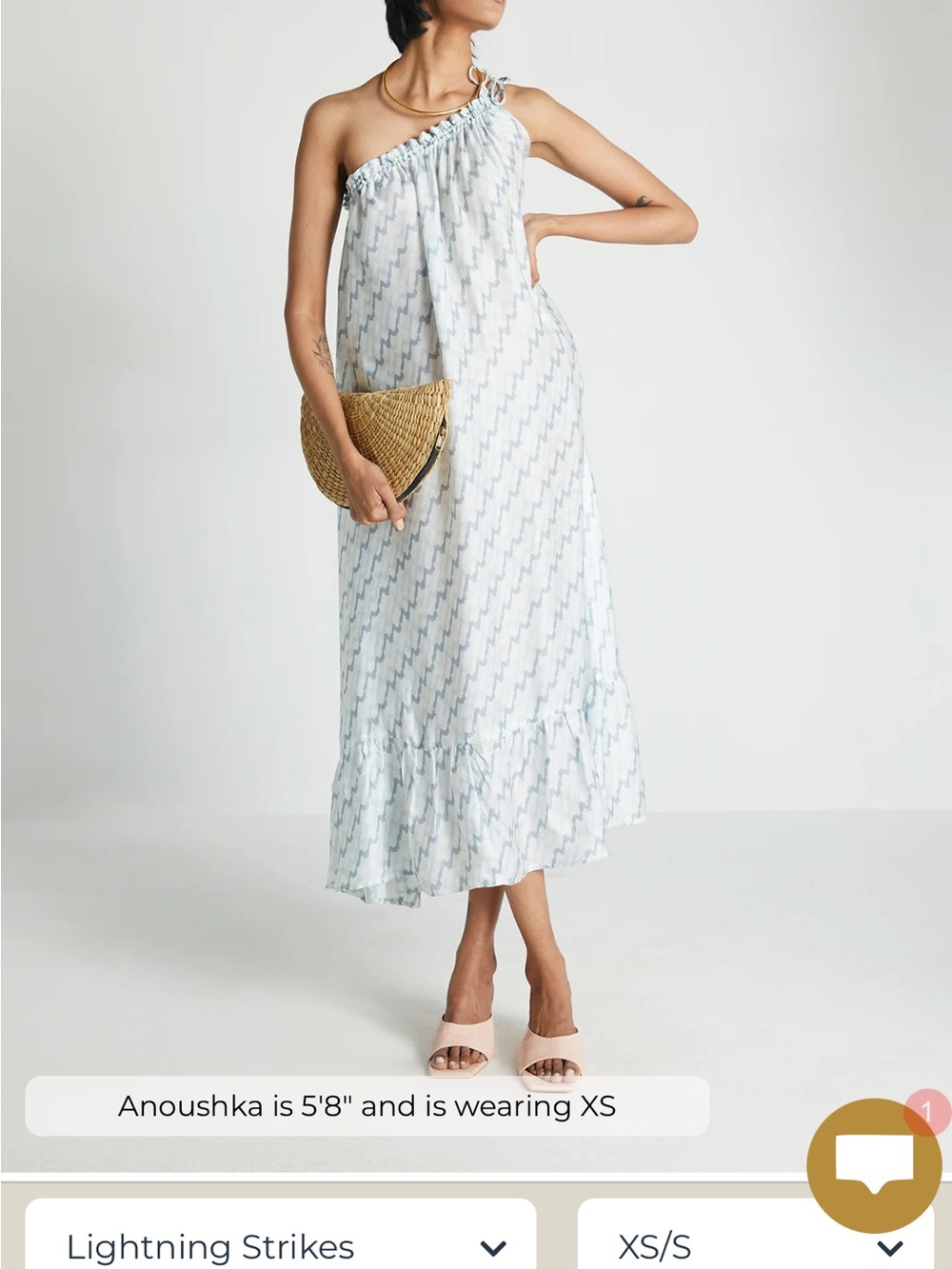 One-Shoulder Light Blue Print Maxi Dress
